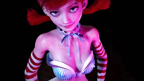 Red Head Girl With Pigtails Dancing  - 3d...